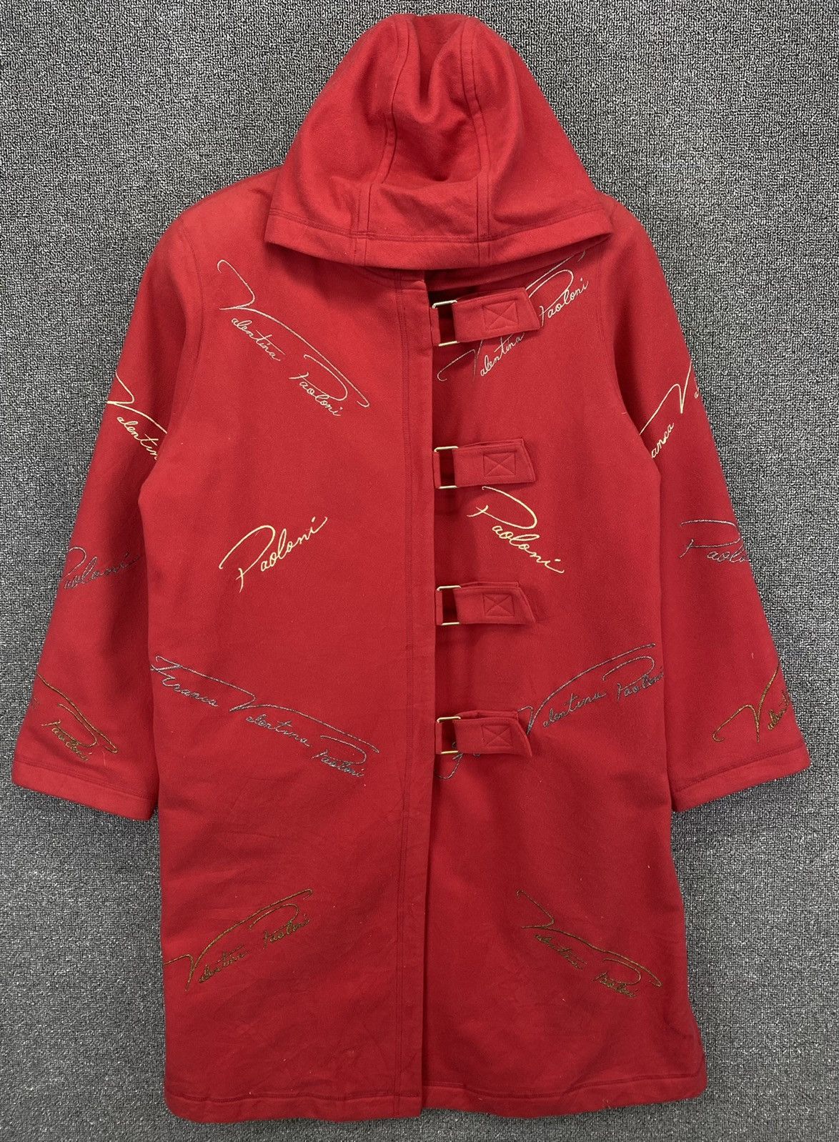 image of Italian Designers x Paoloni Vintage Franca V Paoloni Red Hoodie Wool Coat Long Jacket, Women's