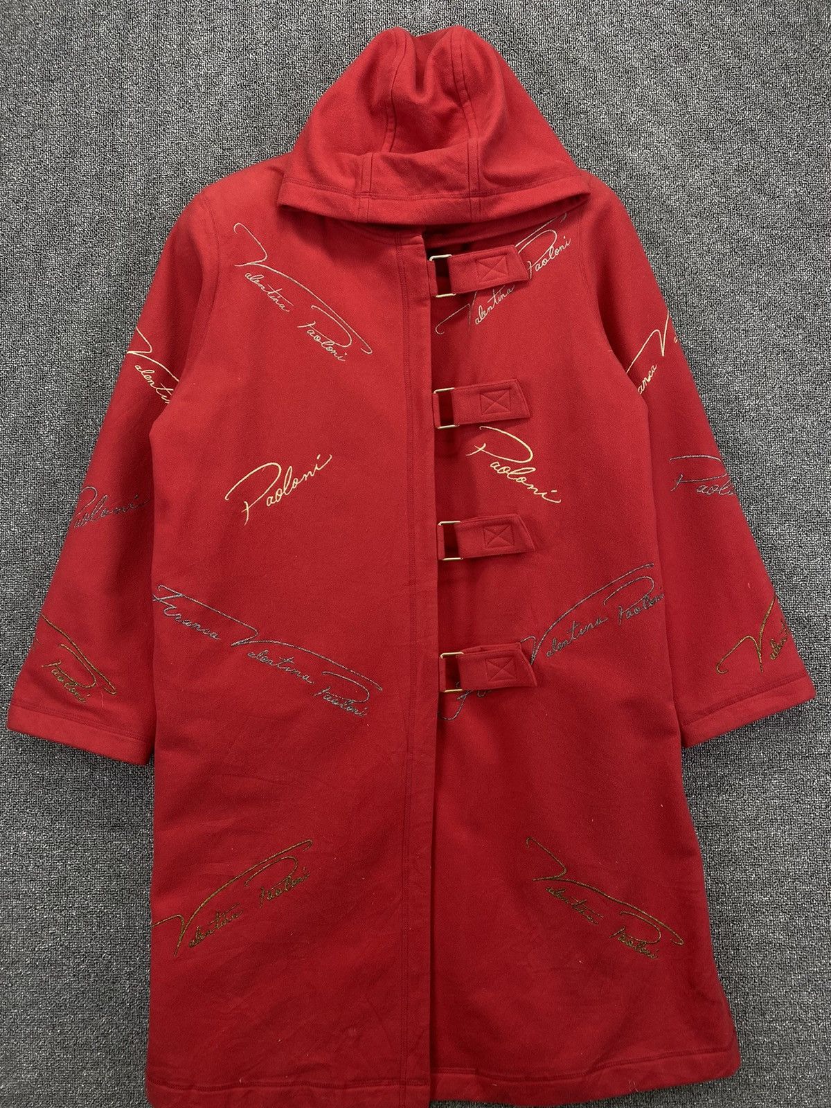 Paoloni Vintage Franca V Paoloni Red Hoodie Wool Coat Long Jacket Size ONE SIZE - 5 Thumbnail