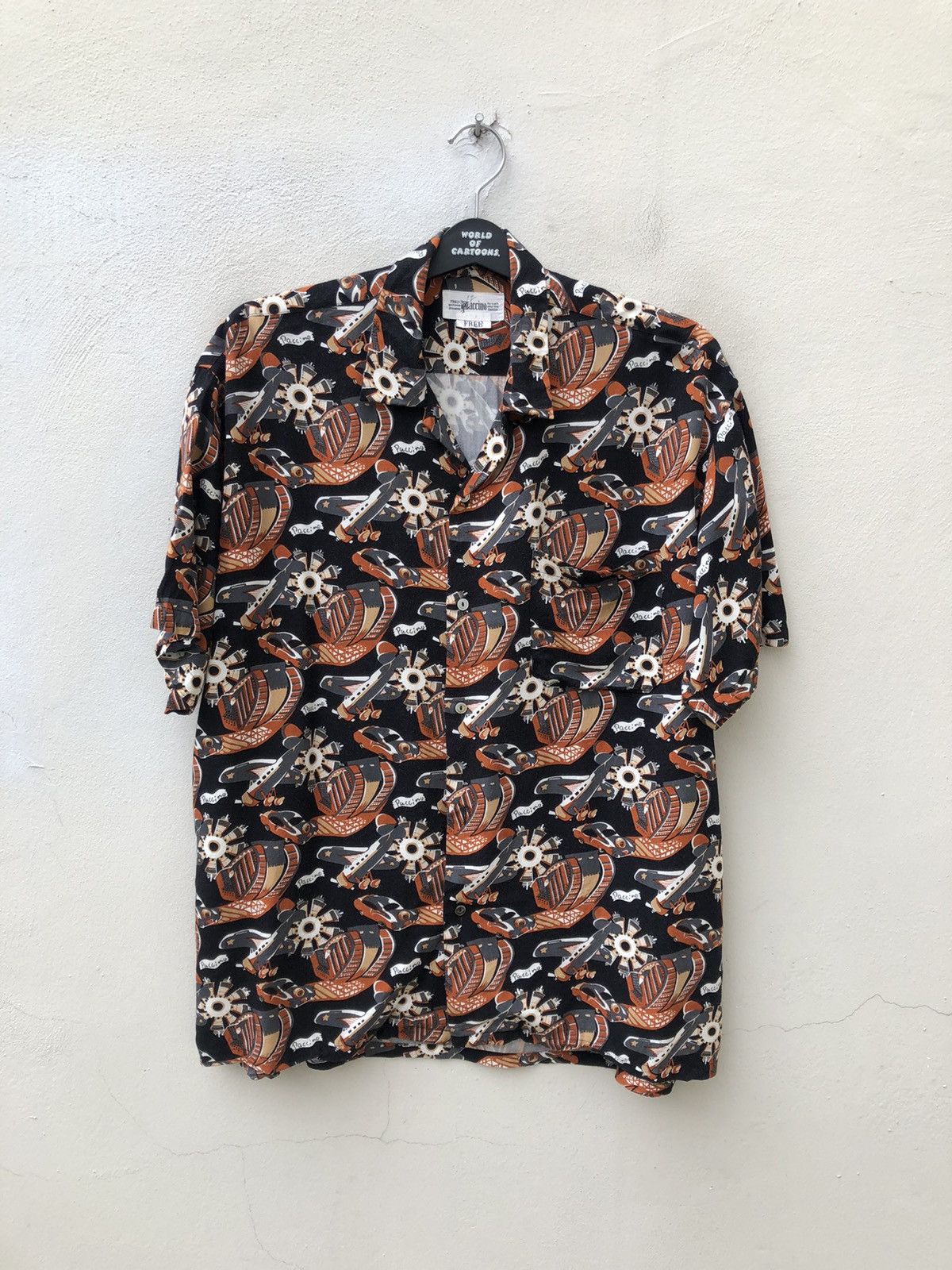 Vintage 90s Paccino Made in Japan Classic Plane Cars Rayon Hawaiian Size US M / EU 48-50 / 2 - 1 Thumbnail