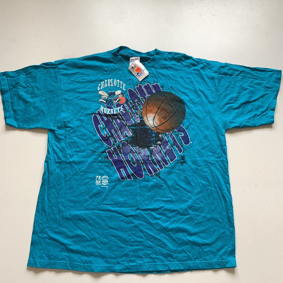 image of 90's Charlotte Hornets Nba Graphic T Shirt in Teal, Men's (Size 2XL)