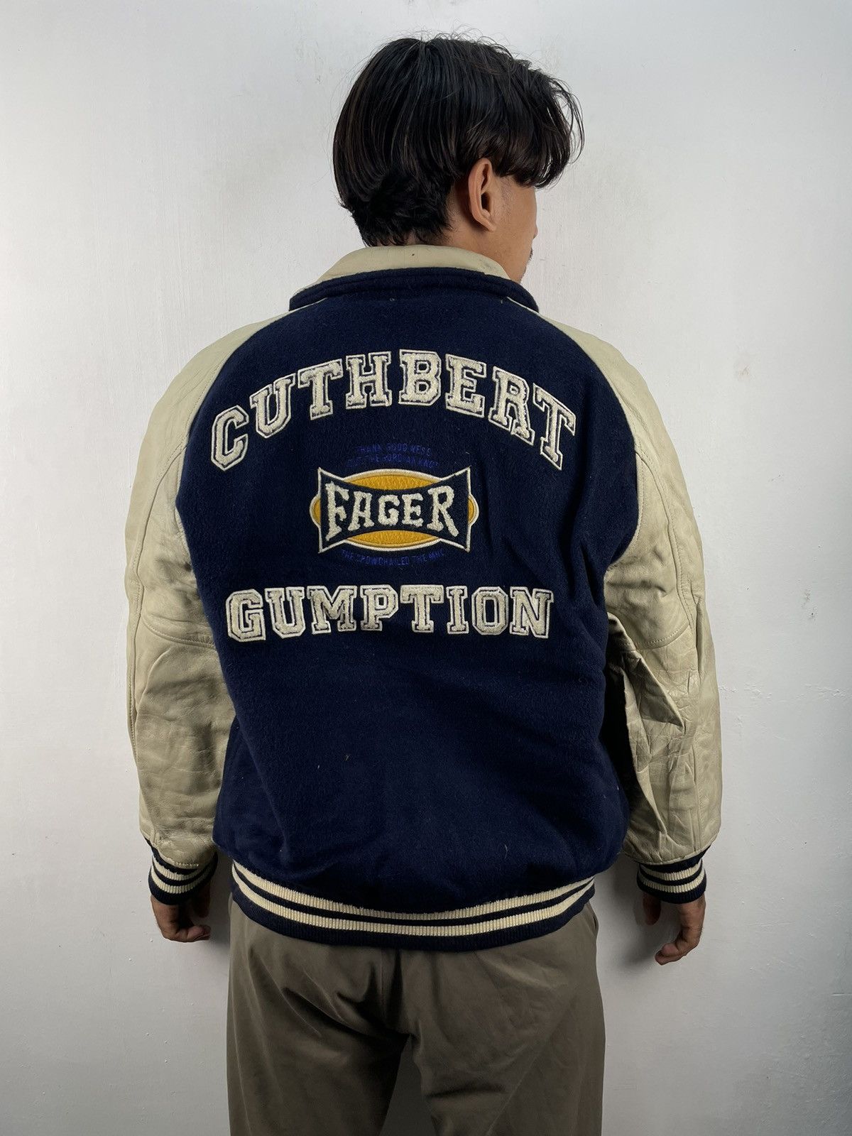 image of 80's Vintage Machope Modern Ivy Letterman Wool Varsity Jacket in Blue, Men's (Size Large)