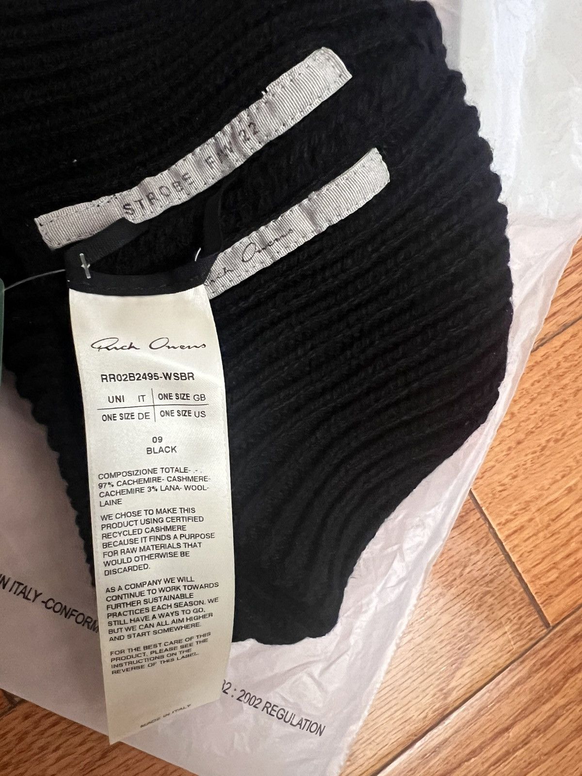 Rick Owens Rick Owens cashmere ribbed tuque Size ONE SIZE - 3 Thumbnail
