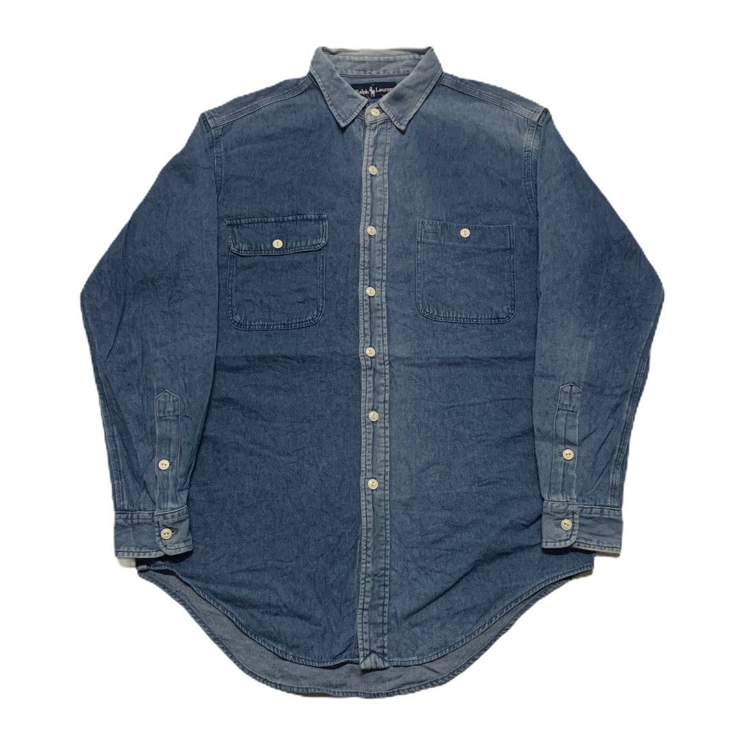 Ralph Lauren × Vintage Ralph Lauren Fish Tail Denim Button Ups Tee Size US M / EU 48-50 / 2 - 1 Thumbnail
