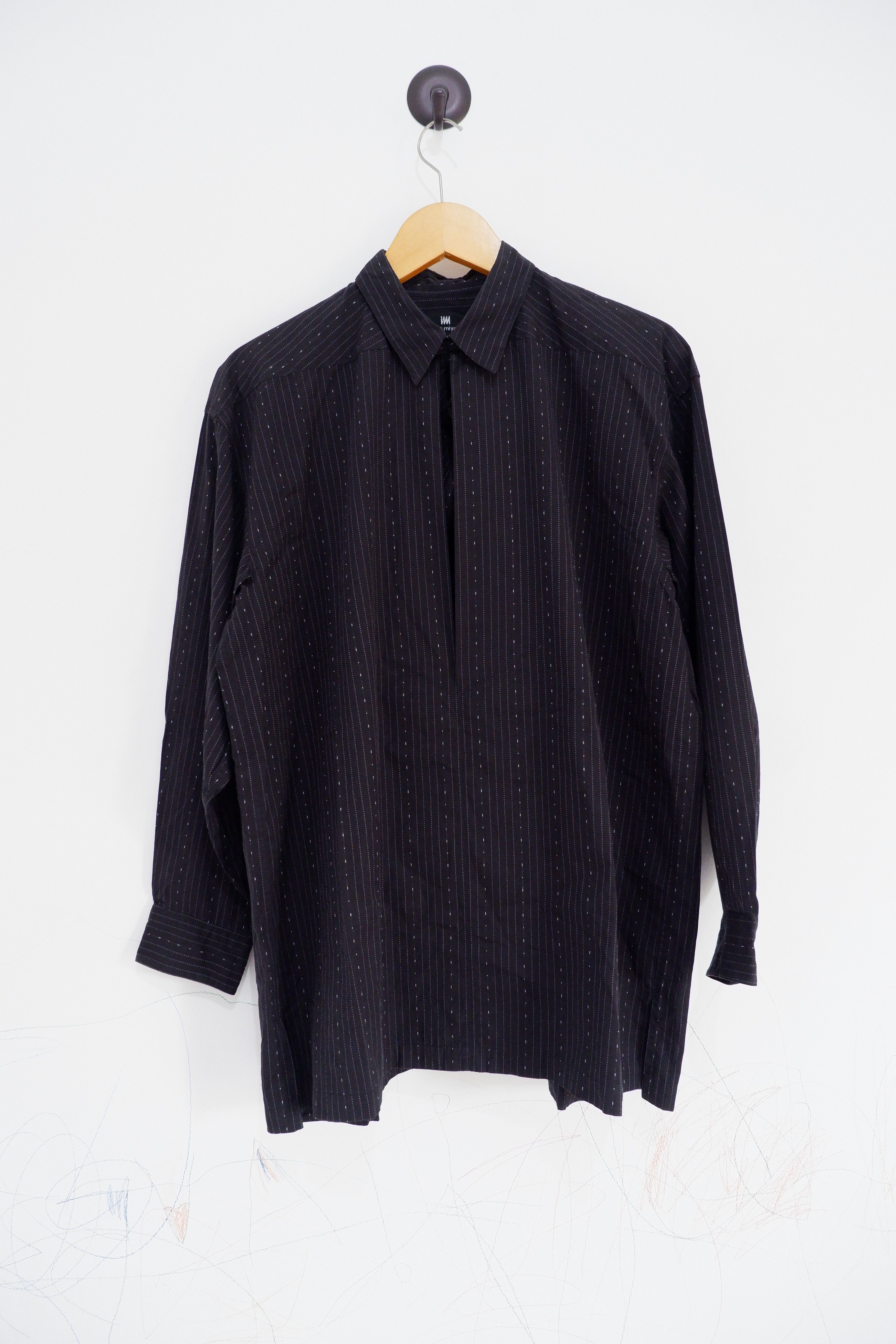 image of Vintage Issey Miyake Vareuse Neck Sashiko Shirt in Stripe, Men's (Size Medium)