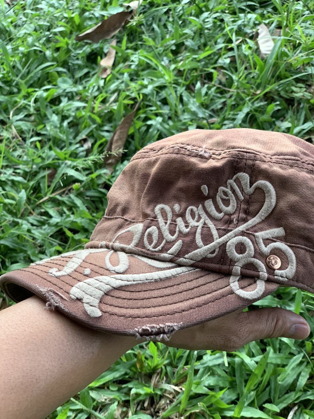 image of Distressed Denim x True Religion Vintage Hat / Cap Distressed Style in Brown, Men's