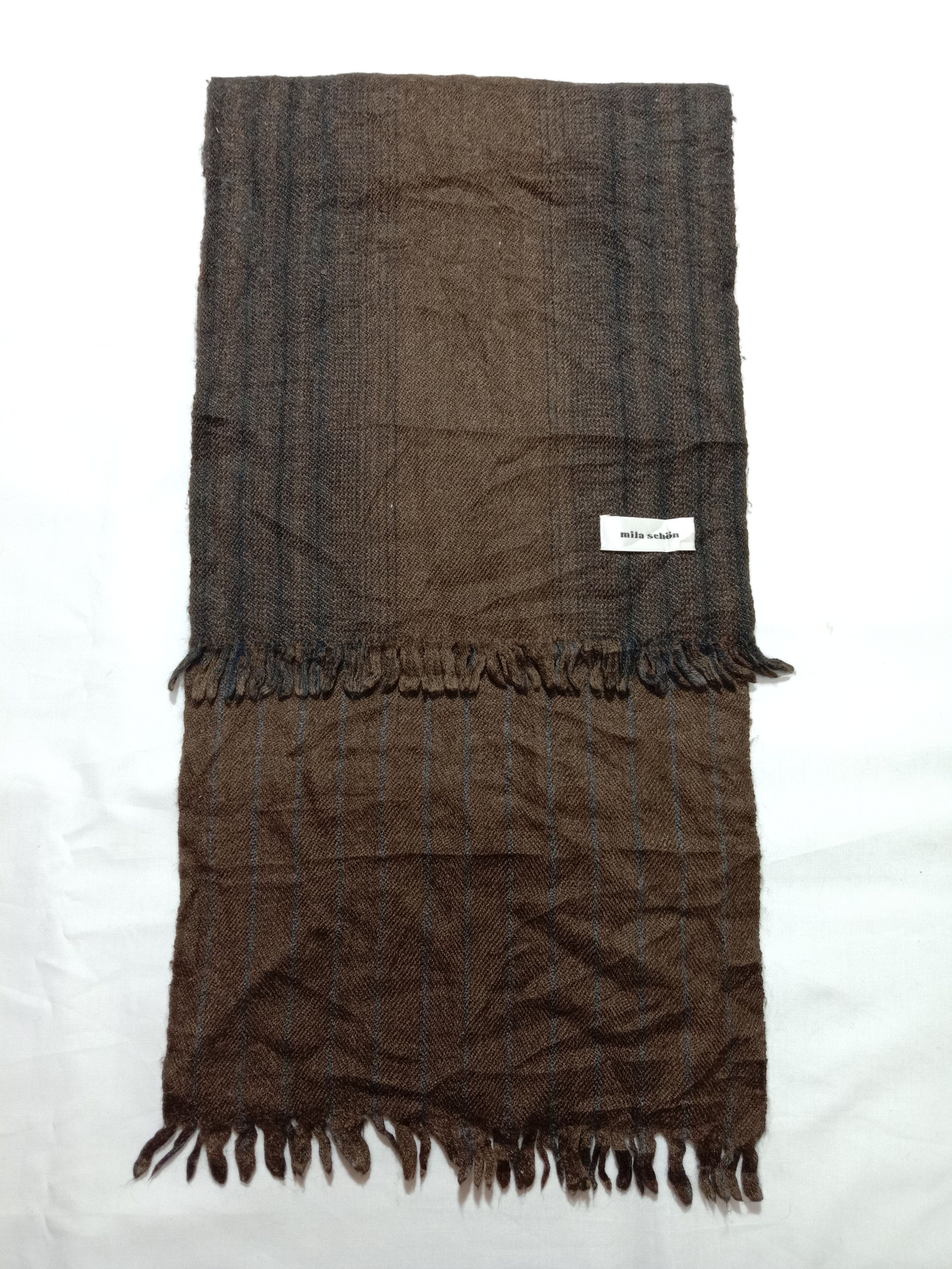 Designer Mila Schon Muffler/Scarf Brown Color Stripe Size ONE SIZE - 5 Thumbnail