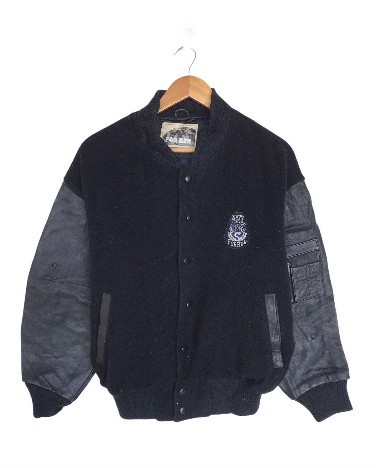 Japanese Brand Vintage Navy Military Varsity Leather Jacket Baggy For Her Size M / US 6-8 / IT 42-44 - 5 Thumbnail