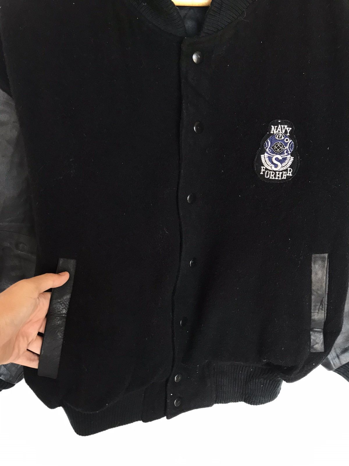 Japanese Brand Vintage Navy Military Varsity Leather Jacket Baggy For Her Size M / US 6-8 / IT 42-44 - 7 Thumbnail