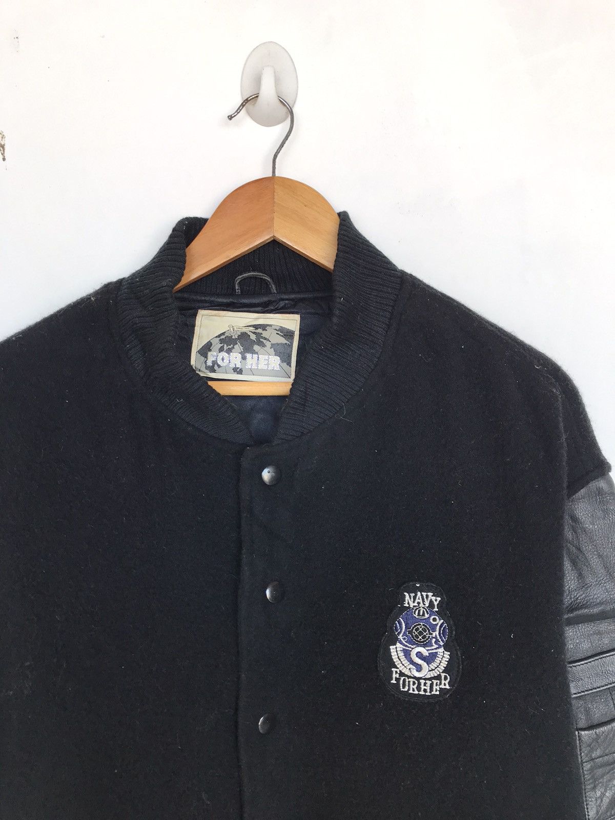 Japanese Brand Vintage Navy Military Varsity Leather Jacket Baggy For Her Size M / US 6-8 / IT 42-44 - 6 Thumbnail