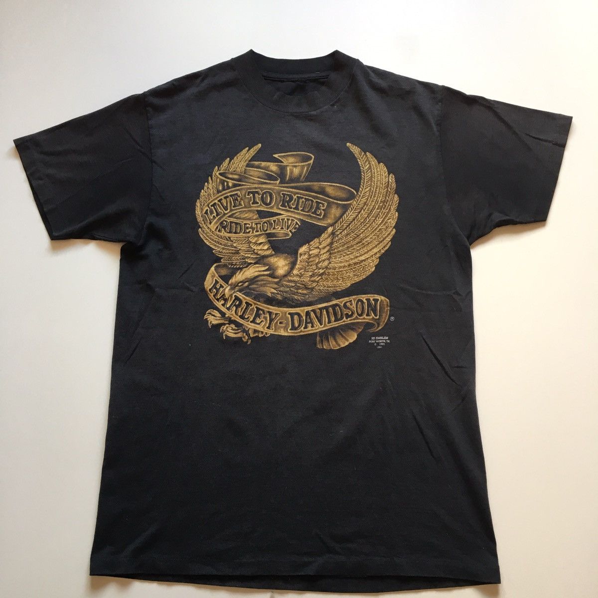 Harley Davidson × Vintage Vintage 90s 1991 3d Emblem Harley Davidson Graphic T Shirt Size US L / EU 52-54 / 3 - 1 Thumbnail