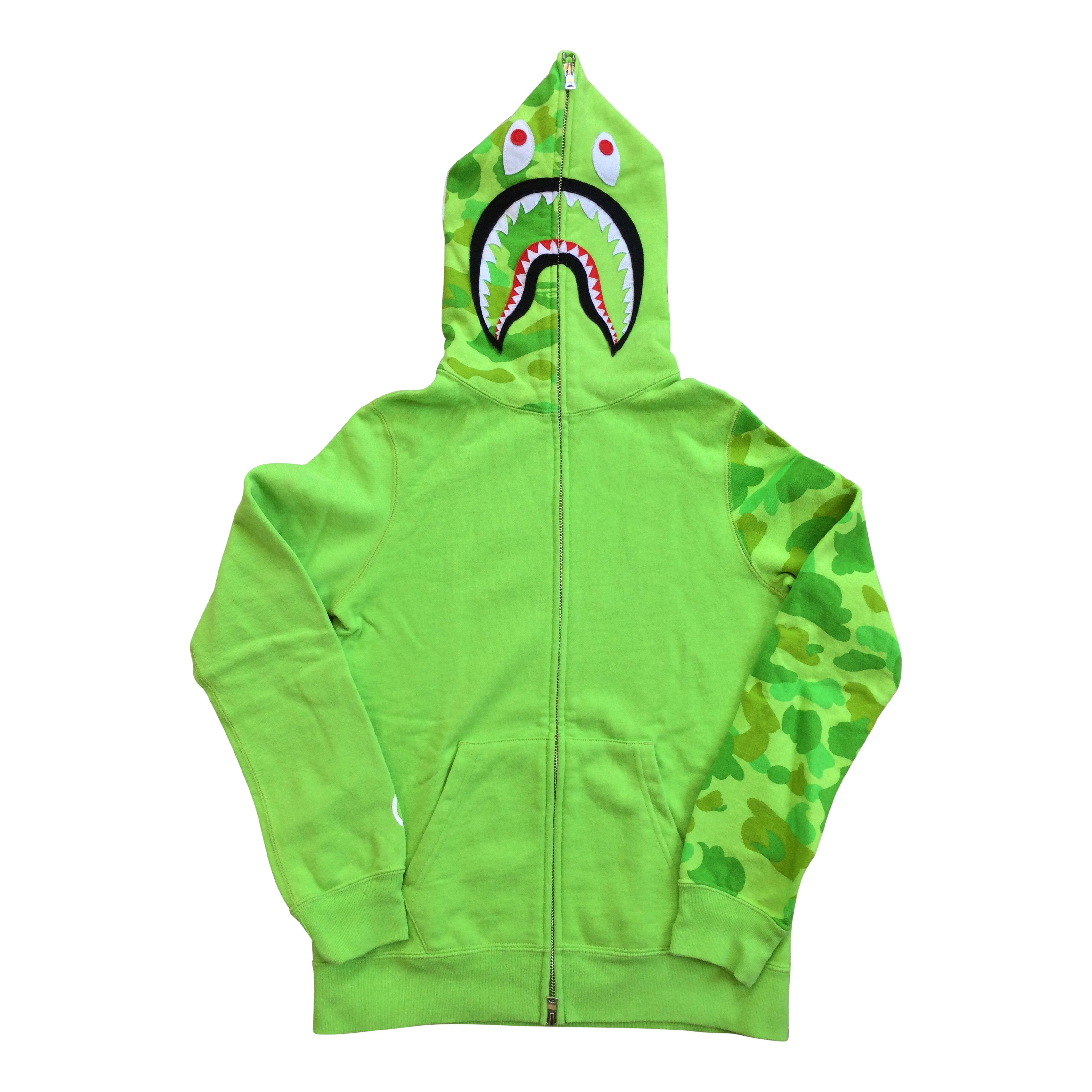 Image of Bape Bathing Ape Green Camo Shark Hoodie, Women's (Size XS)