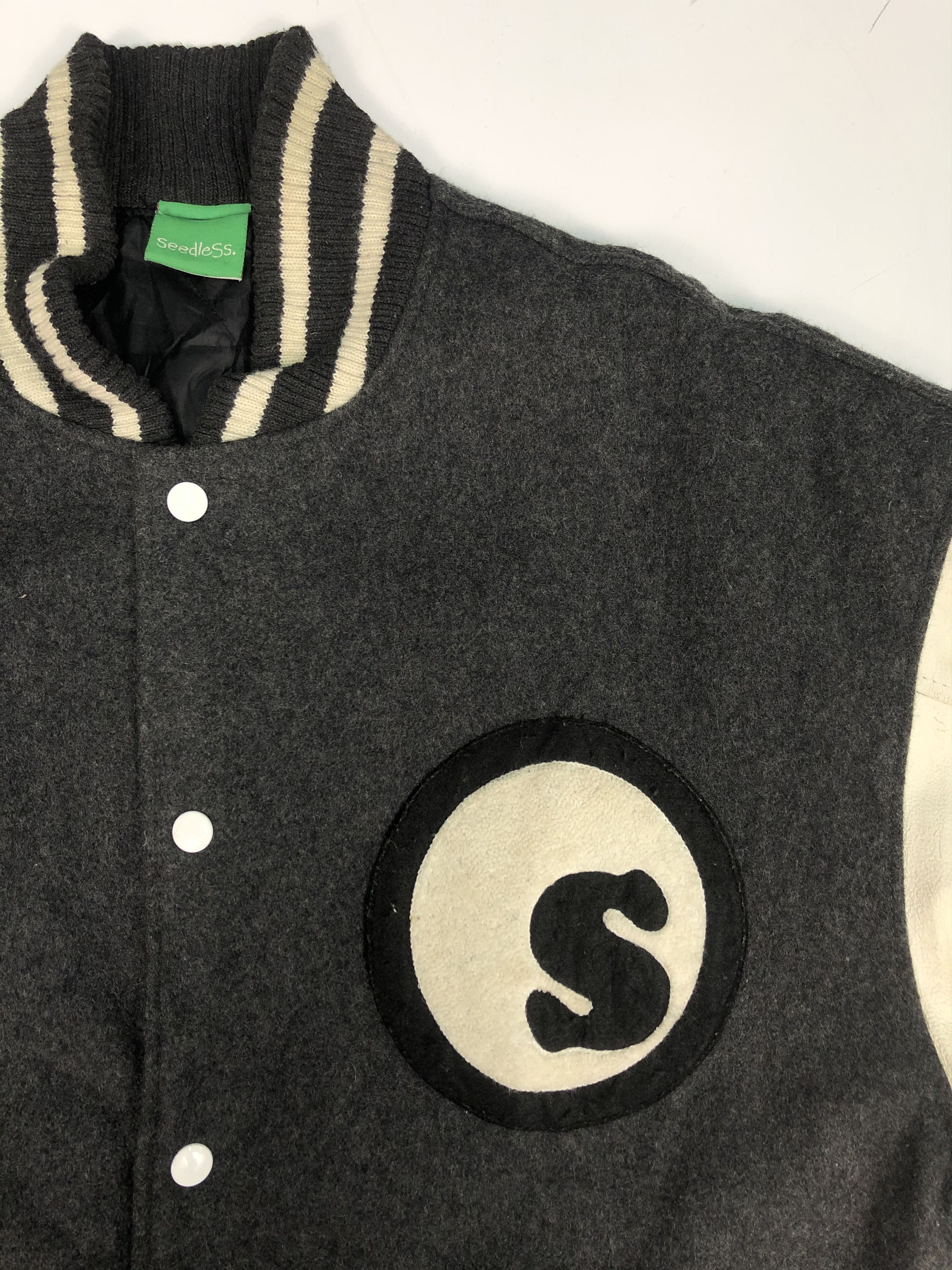 Japanese Brand × Vintage Vintage 90s Japanese Brand Varsity Jacket Leather V0043 Size US XL / EU 56 / 4 - 3 Thumbnail