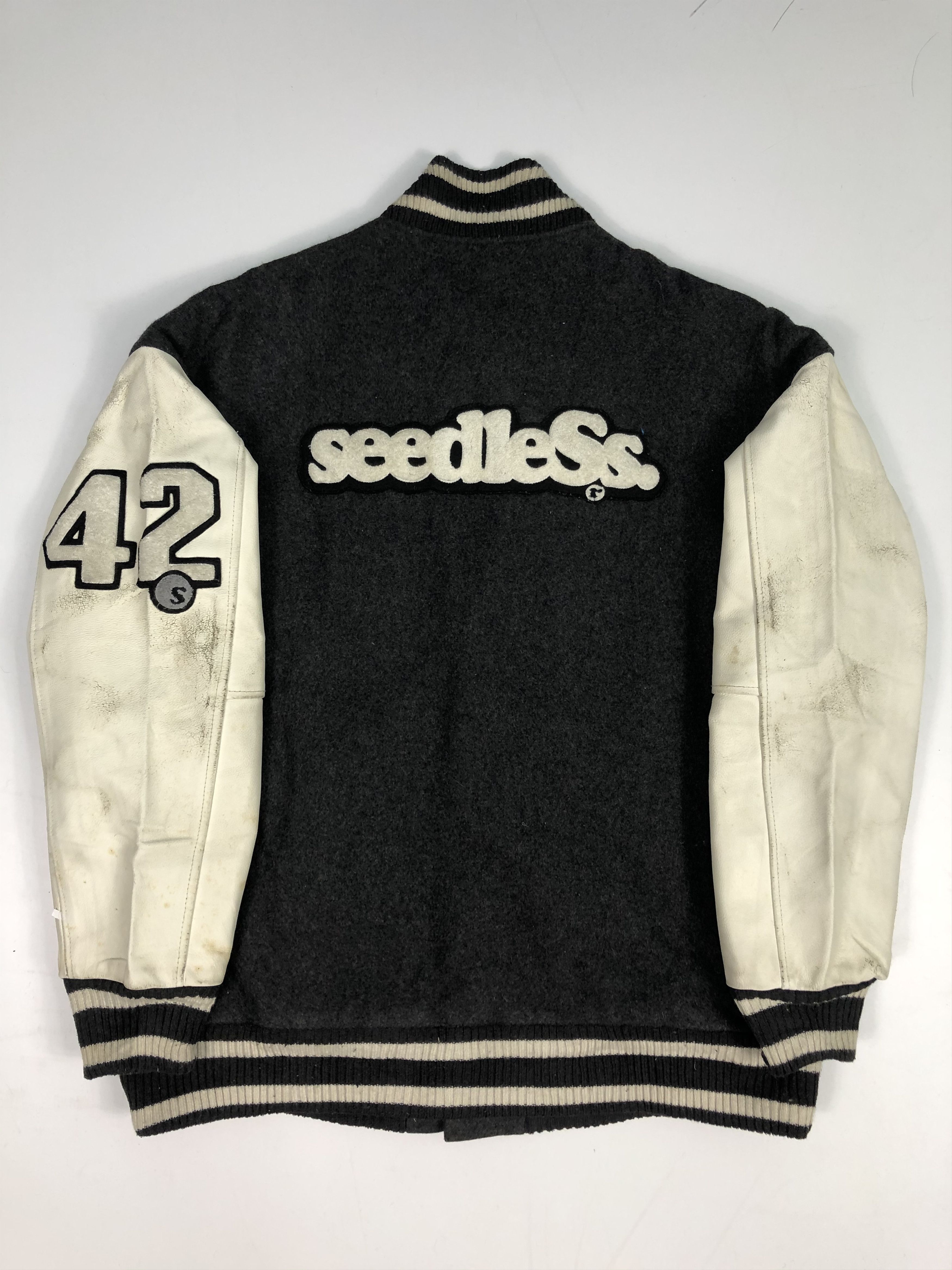 Japanese Brand × Vintage Vintage 90s Japanese Brand Varsity Jacket Leather V0043 Size US XL / EU 56 / 4 - 2 Thumbnail