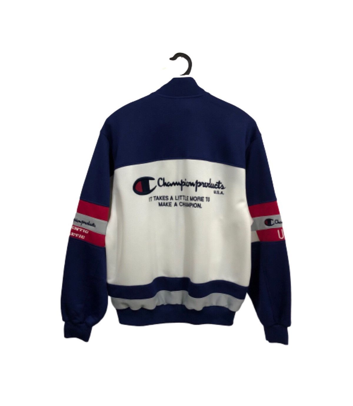 image of Vintage Champion Jacket Big Logo in Blue/White, Men's (Size Medium)