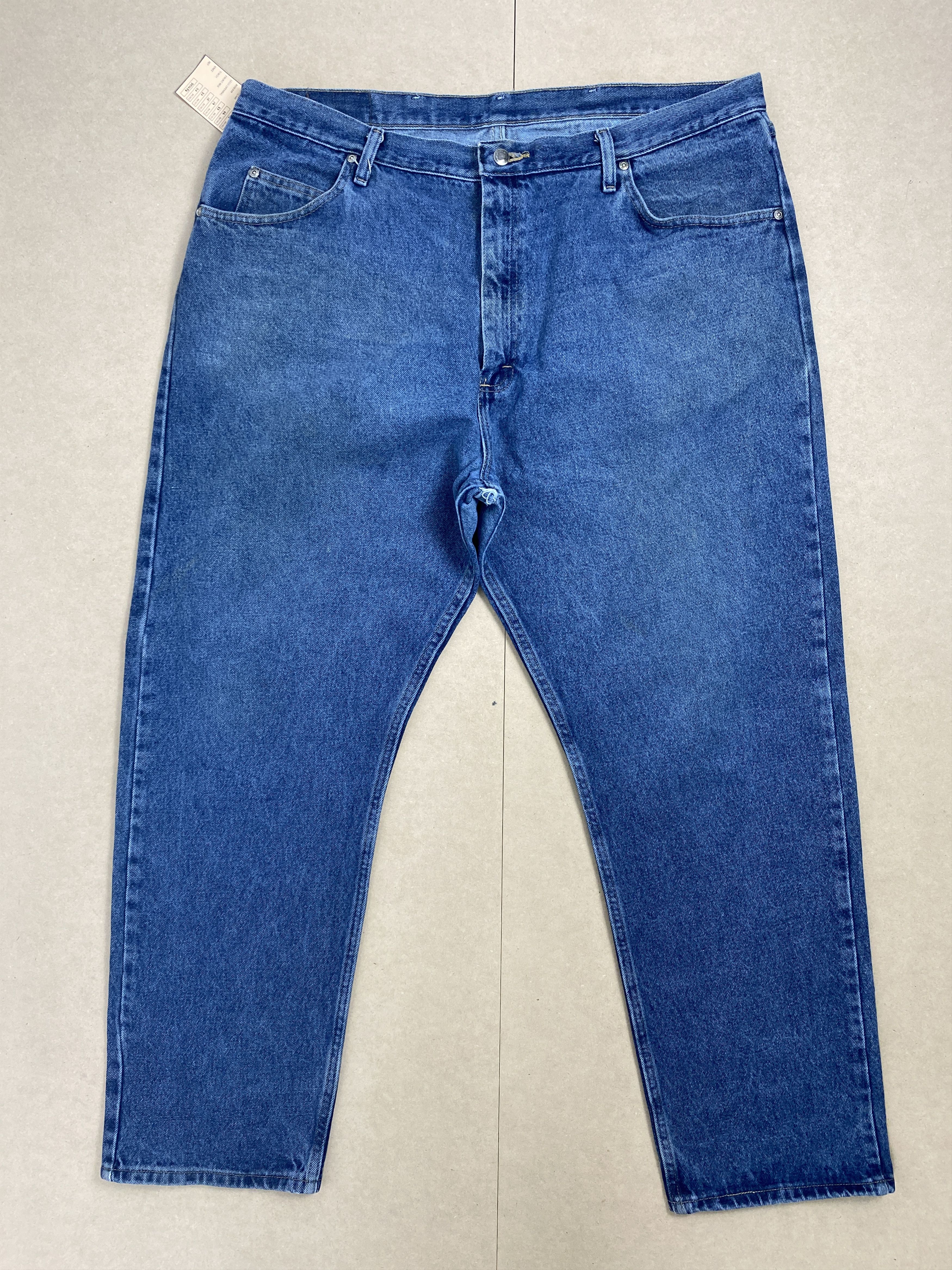 image of Vintage Wrangler Straight Cut Distressed Blue Jeans in Blue Denim, Men's (Size 43)