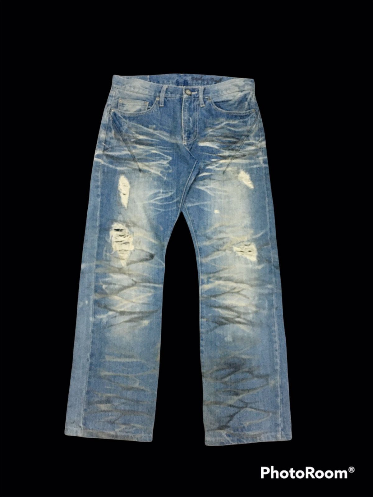 image of Distressed Denim Urban Craf Distressed Flared Denim Pants in Blue, Men's (Size 32)