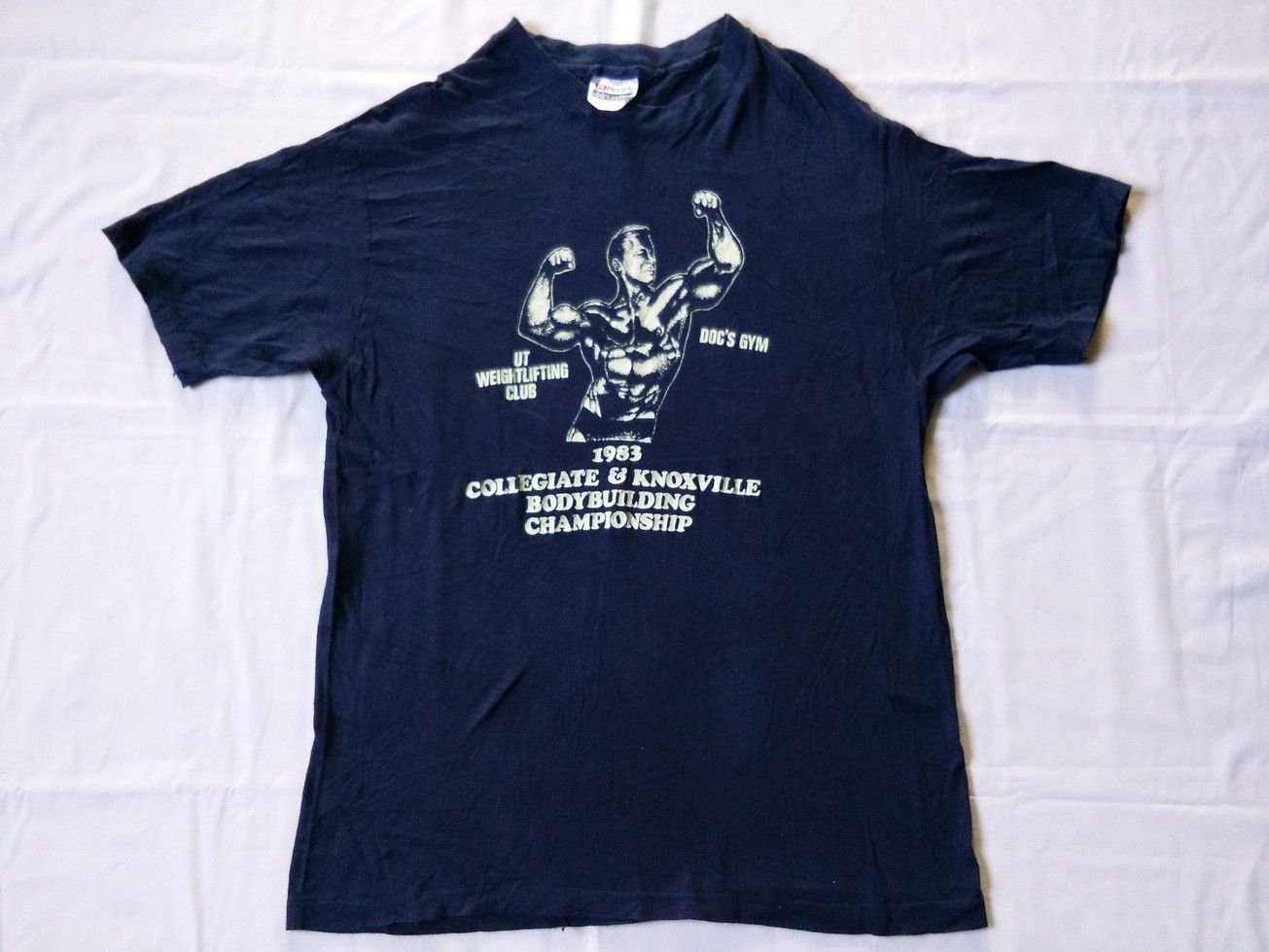 image of Hanes x Made In USA Vintage 80's 1983 Shawn Ray Doc's Gym Collegiate Knoxville, Men's (Size Medium)