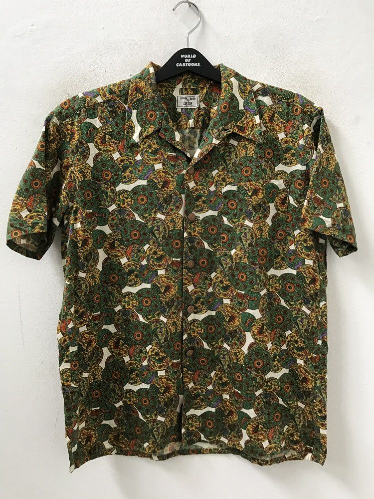 image of Aloha Wear Japan Brand Zig Zag Costume Design Abstract Floral Bird, Men's (Size Medium)
