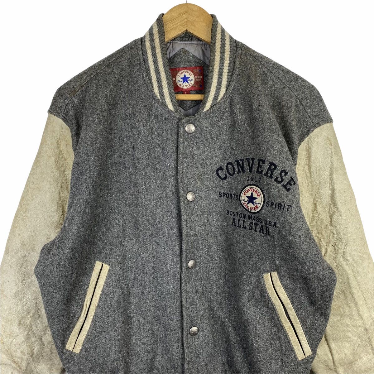 Converse Vintage CONVERSE Big Logo Leather Wool Varsity Jacket Size US L / EU 52-54 / 3 - 5 Thumbnail