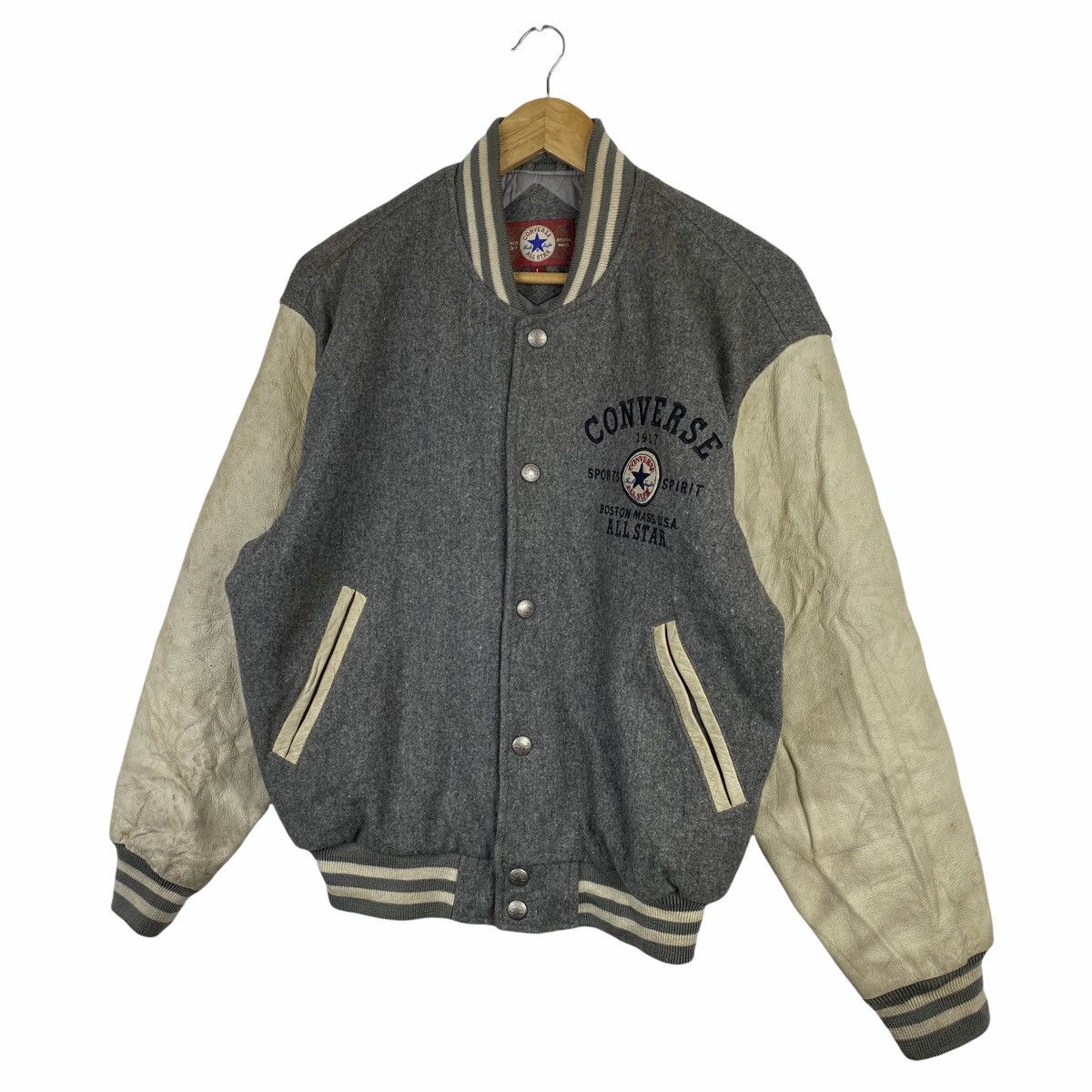 Converse Vintage CONVERSE Big Logo Leather Wool Varsity Jacket Size US L / EU 52-54 / 3 - 4 Thumbnail