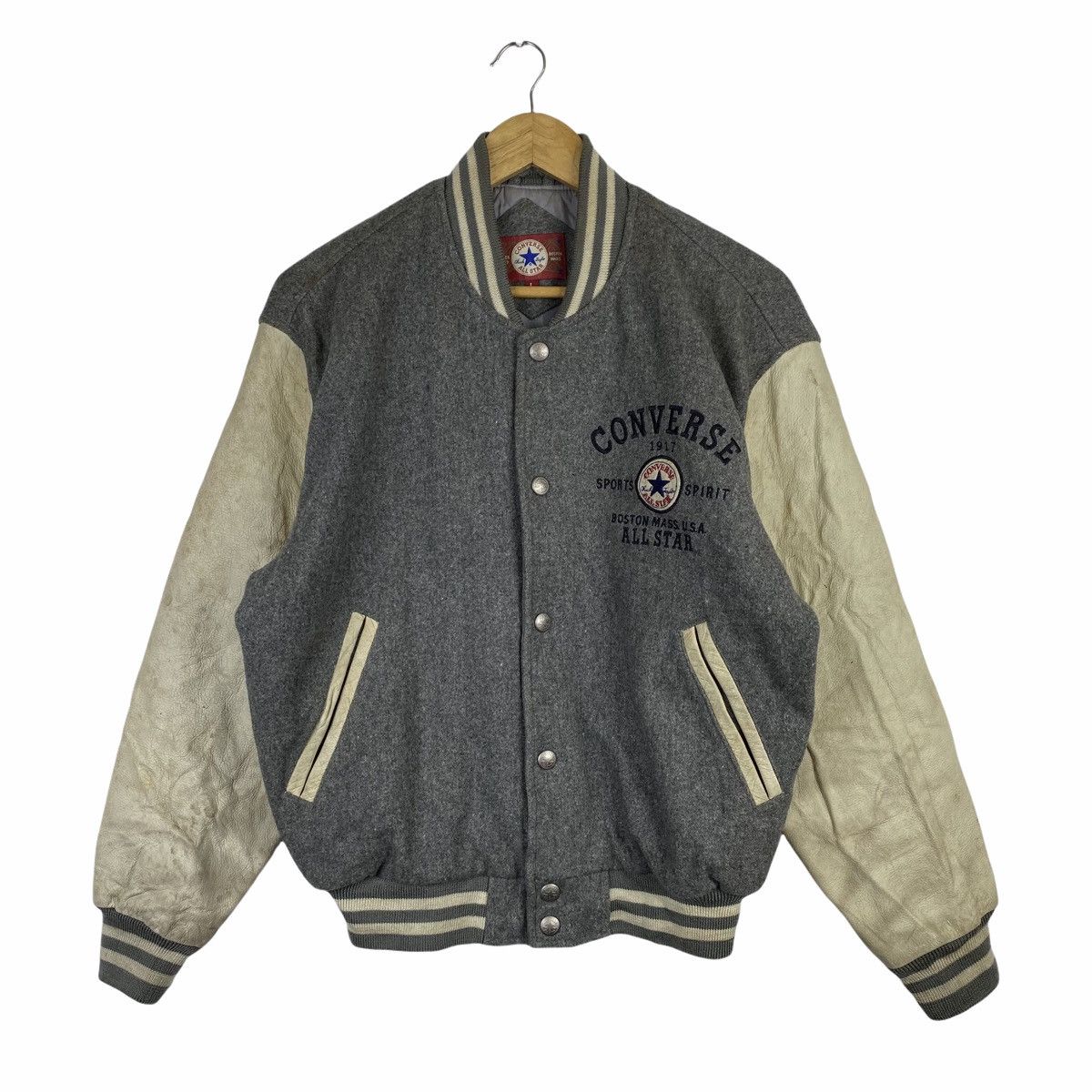 Converse Vintage CONVERSE Big Logo Leather Wool Varsity Jacket Size US L / EU 52-54 / 3 - 1 Thumbnail