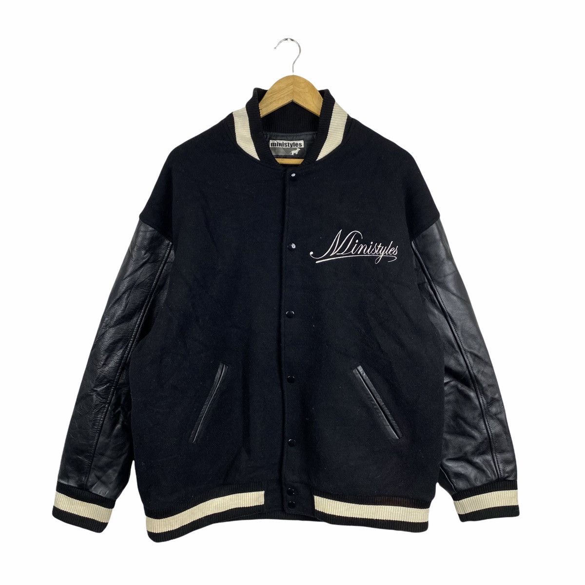 Vintage Vintage MINISTYLES Big Logo Leather Wool Varsity Jacket Size US XL / EU 56 / 4 - 2 Thumbnail