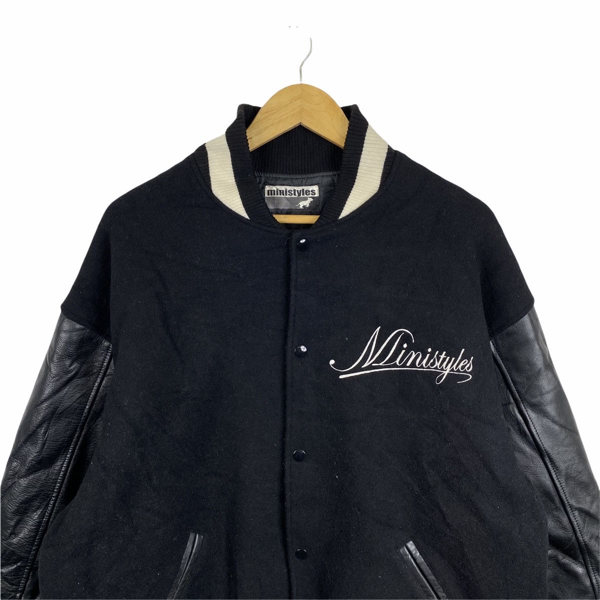 Vintage Vintage MINISTYLES Big Logo Leather Wool Varsity Jacket Size US XL / EU 56 / 4 - 5 Thumbnail