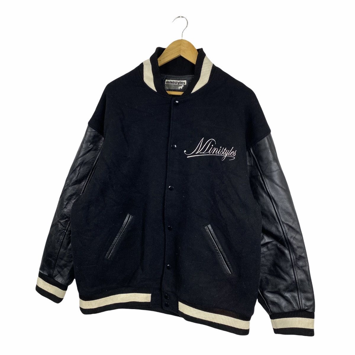 Vintage Vintage MINISTYLES Big Logo Leather Wool Varsity Jacket Size US XL / EU 56 / 4 - 4 Thumbnail