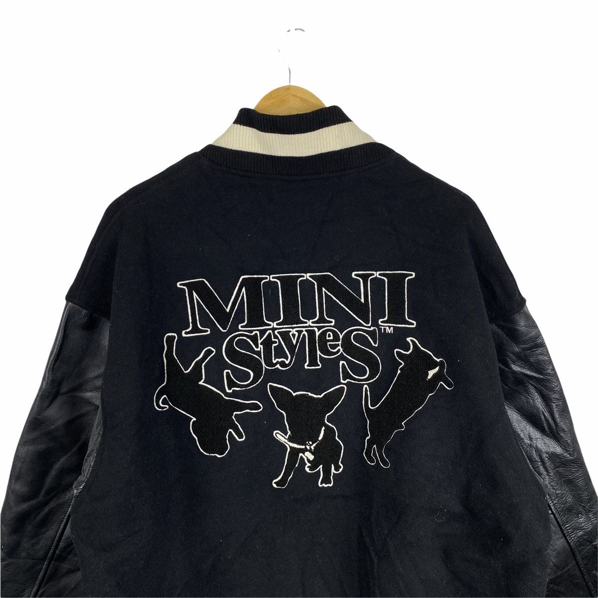 Vintage Vintage MINISTYLES Big Logo Leather Wool Varsity Jacket Size US XL / EU 56 / 4 - 6 Thumbnail