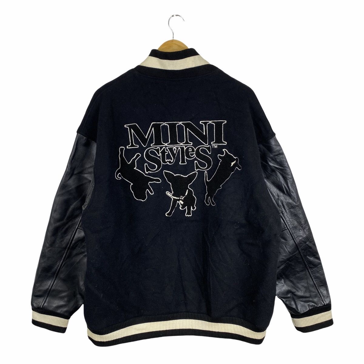 Vintage Vintage MINISTYLES Big Logo Leather Wool Varsity Jacket Size US XL / EU 56 / 4 - 1 Thumbnail