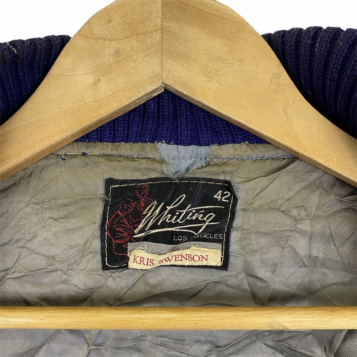 Vintage Vintage WRITING KRIS SWENSON Bomber Varsity Leather Jacket Size US S / EU 44-46 / 1 - 9 Thumbnail