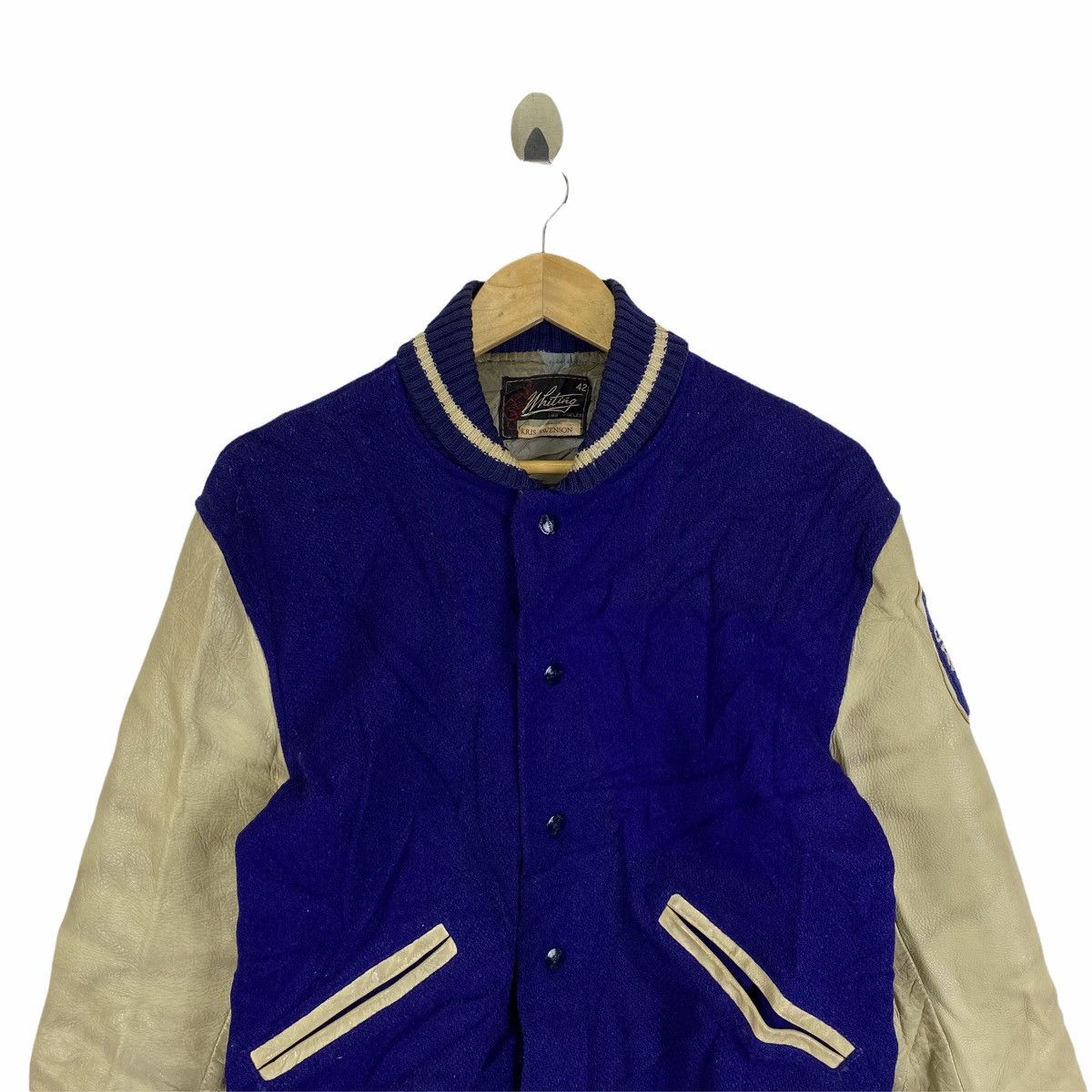 Vintage Vintage WRITING KRIS SWENSON Bomber Varsity Leather Jacket Size US S / EU 44-46 / 1 - 6 Thumbnail