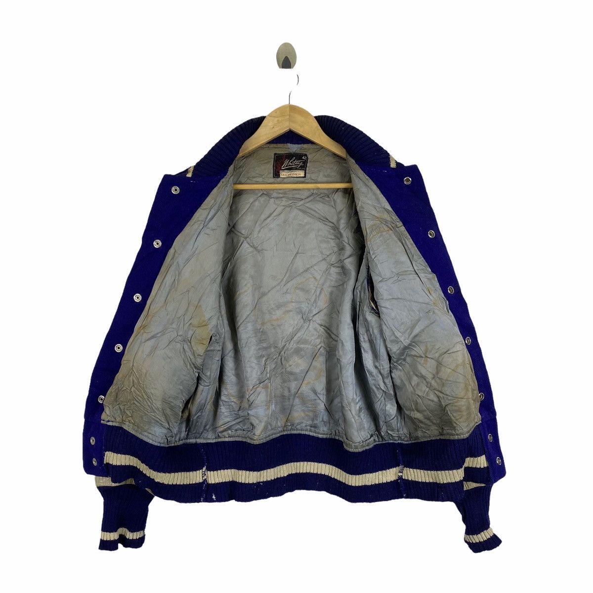 Vintage Vintage WRITING KRIS SWENSON Bomber Varsity Leather Jacket Size US S / EU 44-46 / 1 - 4 Thumbnail