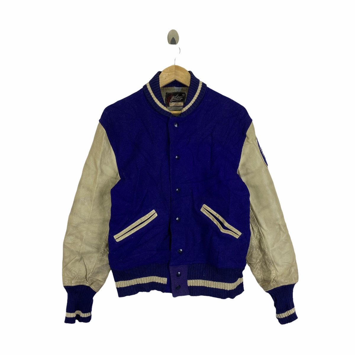 Vintage Vintage WRITING KRIS SWENSON Bomber Varsity Leather Jacket Size US S / EU 44-46 / 1 - 2 Thumbnail