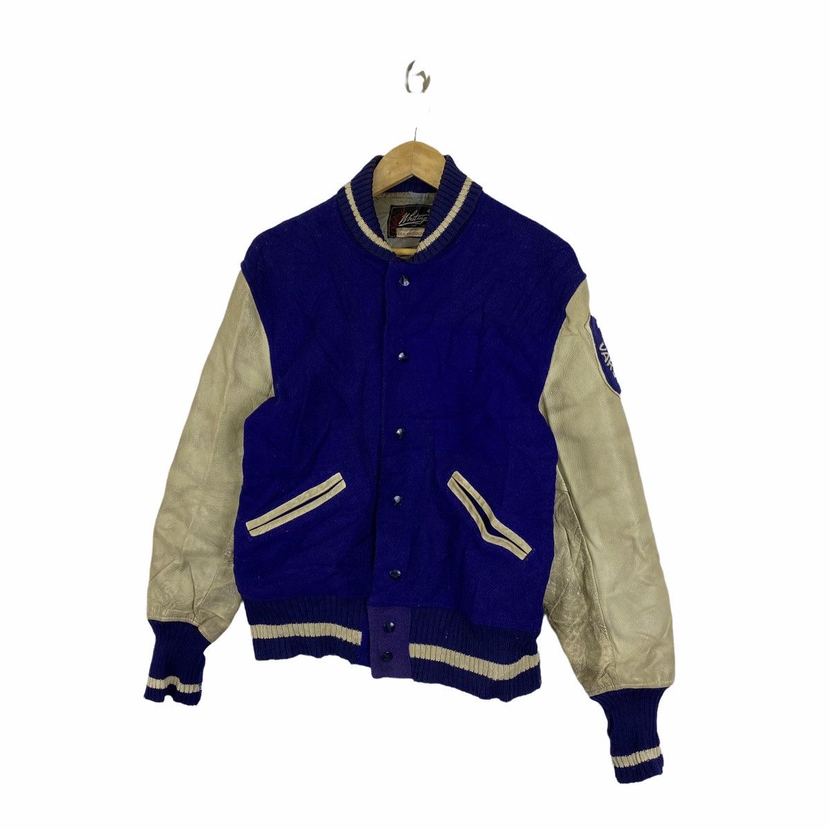 Vintage Vintage WRITING KRIS SWENSON Bomber Varsity Leather Jacket Size US S / EU 44-46 / 1 - 5 Thumbnail