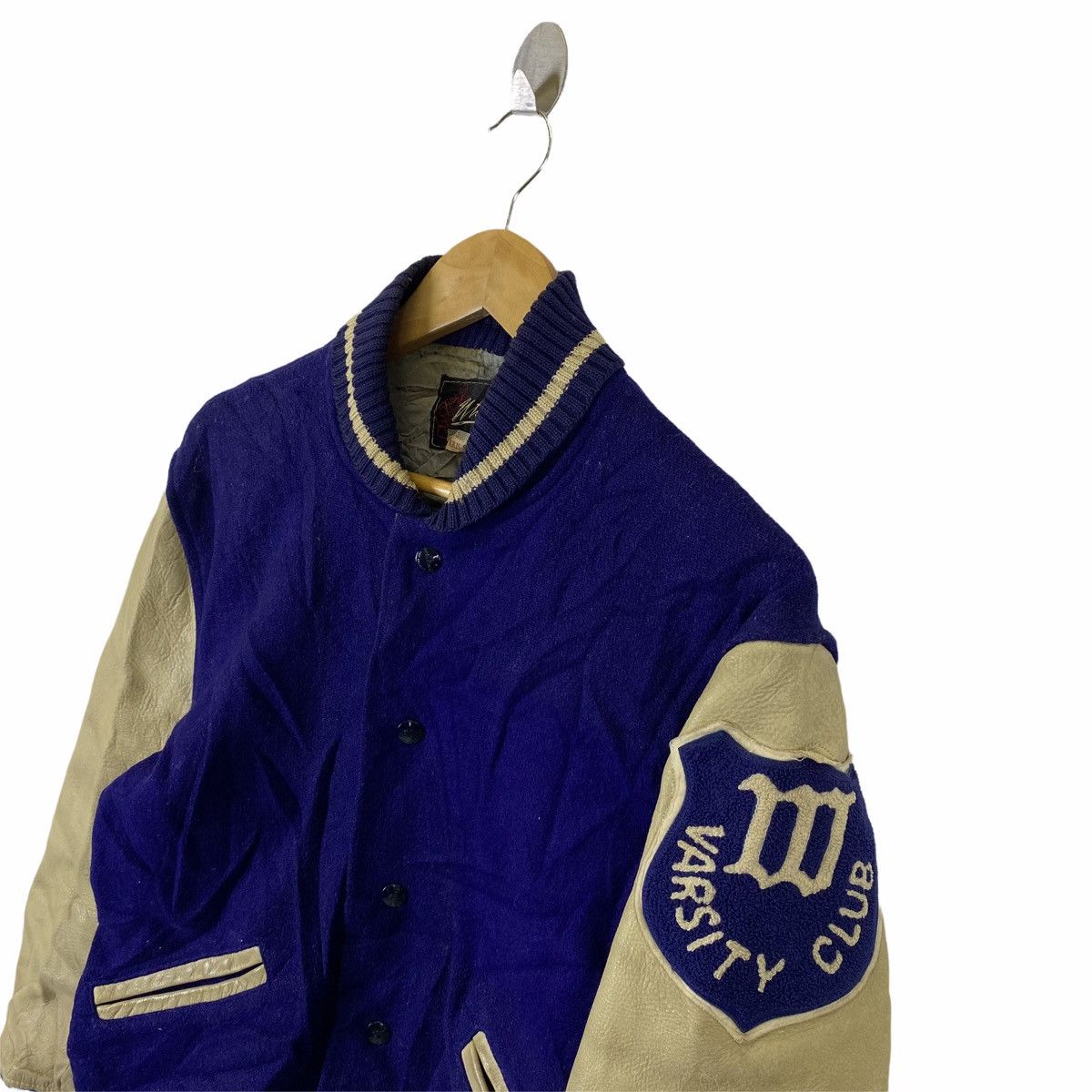 Vintage Vintage WRITING KRIS SWENSON Bomber Varsity Leather Jacket Size US S / EU 44-46 / 1 - 7 Thumbnail