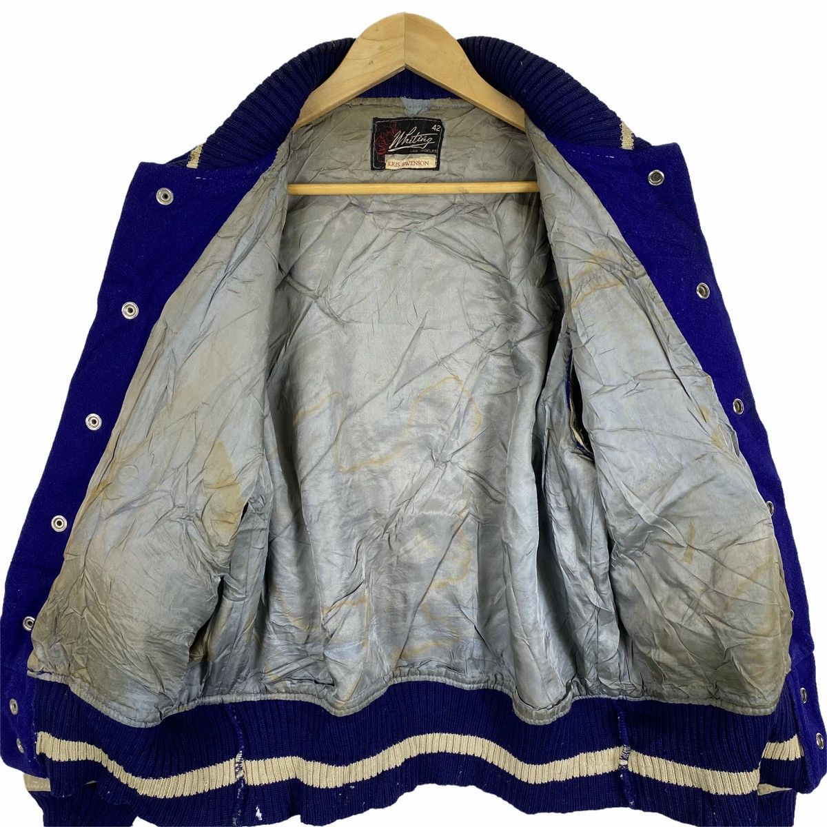 Vintage Vintage WRITING KRIS SWENSON Bomber Varsity Leather Jacket Size US S / EU 44-46 / 1 - 8 Thumbnail