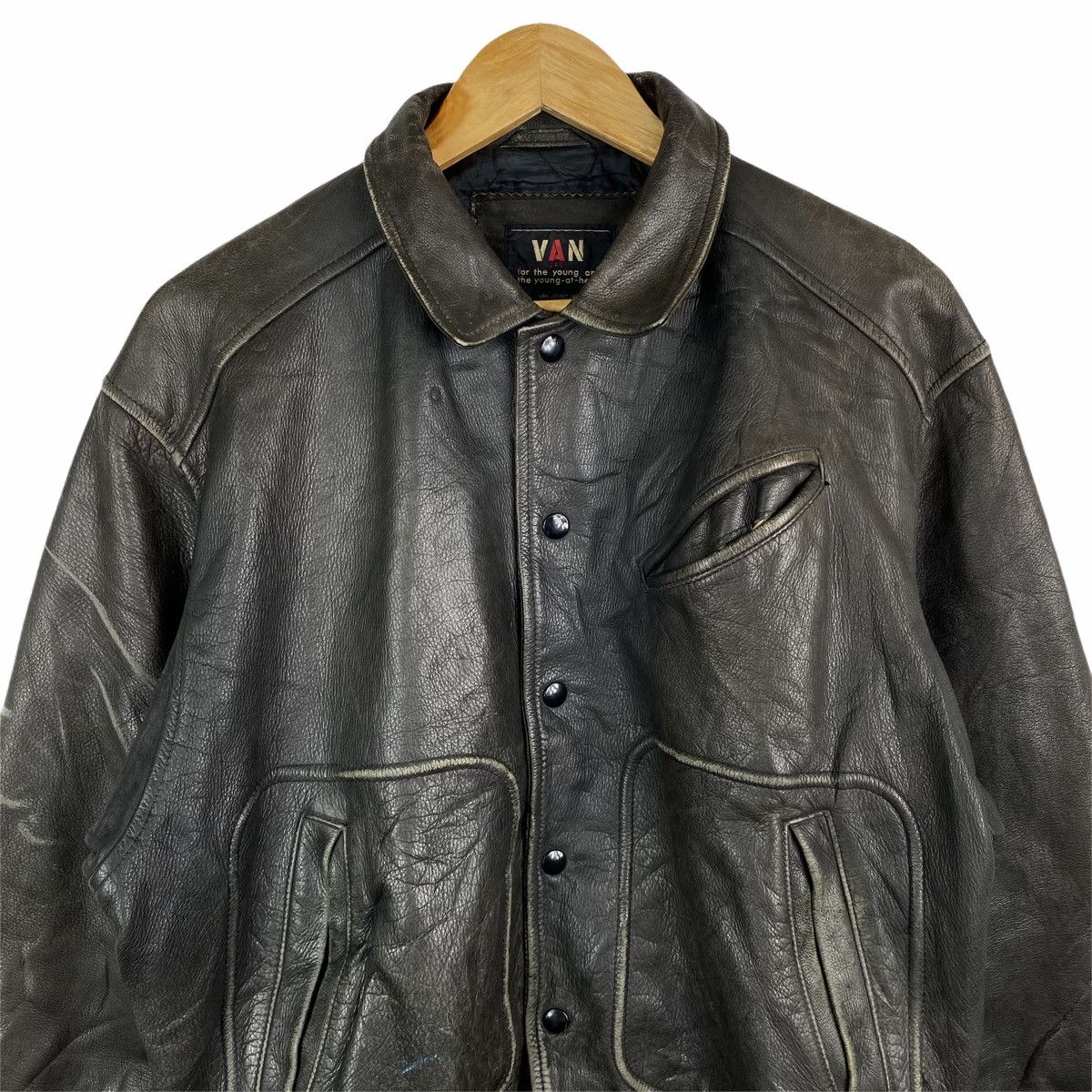 Van Vintage VAN JAC Japanese Brand Leather Varsity Jacket Size US L / EU 52-54 / 3 - 4 Thumbnail