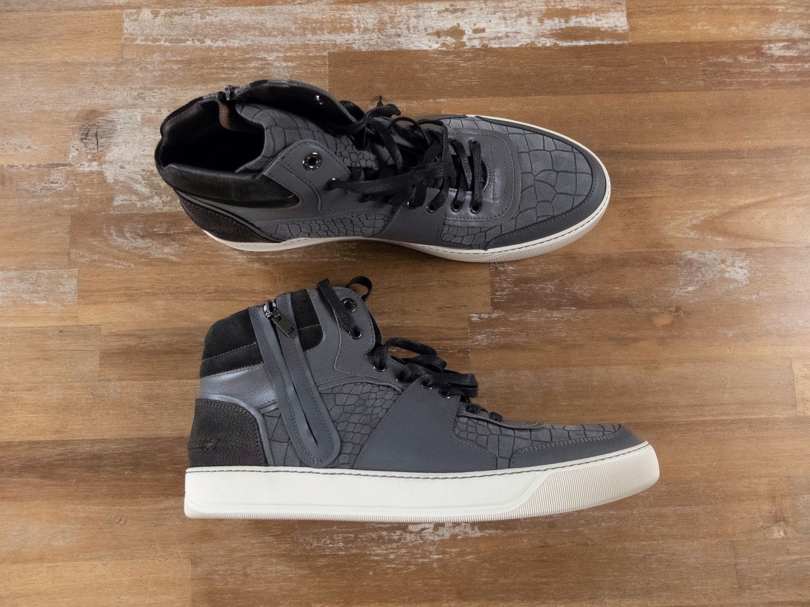 Lanvin LANVIN high top blue gray calfskin sneakers - 13 US / 46 EU Size US 13 / EU 46 - 1 Thumbnail