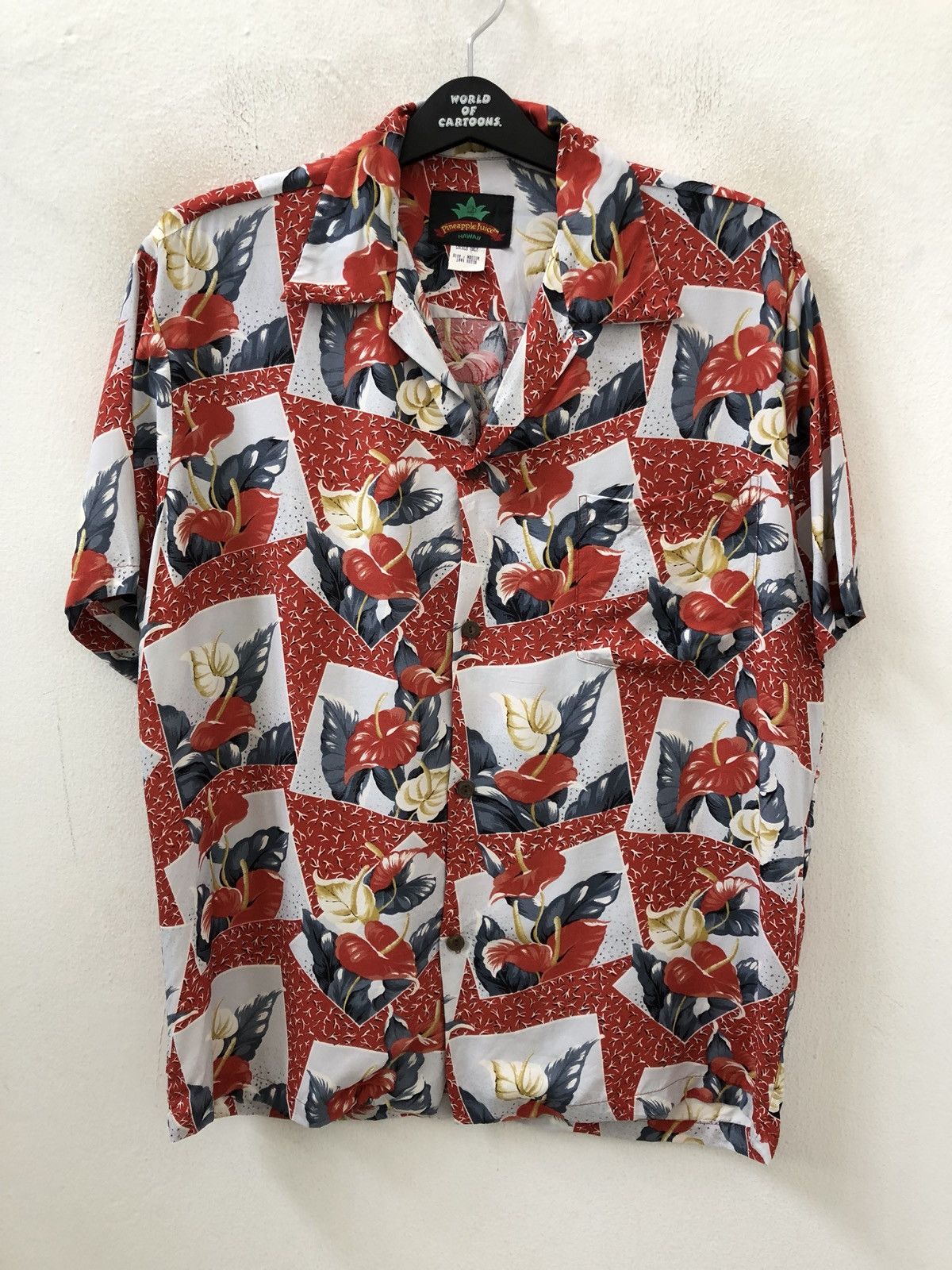 Vintage 80s 90s Pineapple Juice Taro Leaves Rayon Hawaiian Shirt Size US M / EU 48-50 / 2 - 1 Thumbnail