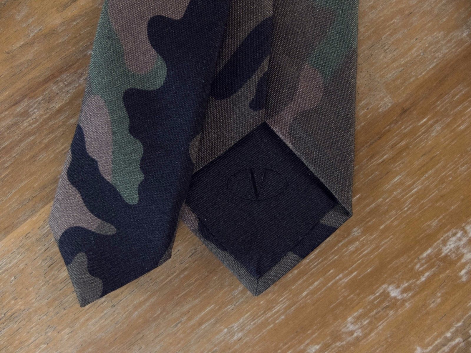 Valentino VALENTINO green brown skinny camouflage camo silk tie Size ONE SIZE - 4 Thumbnail