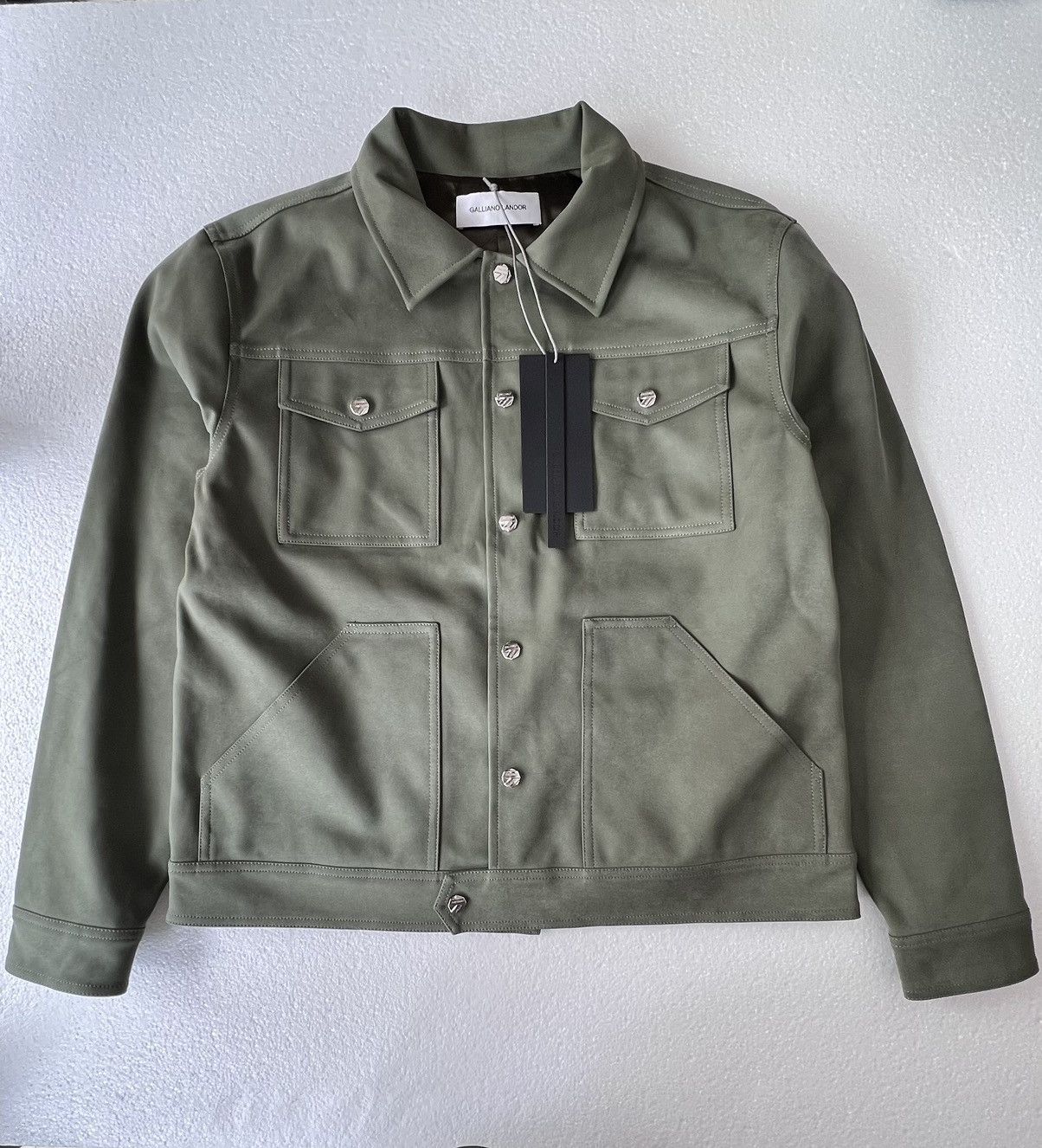 image of Galliano Landor Suede Jacket L in Green, Men's (Size Large)