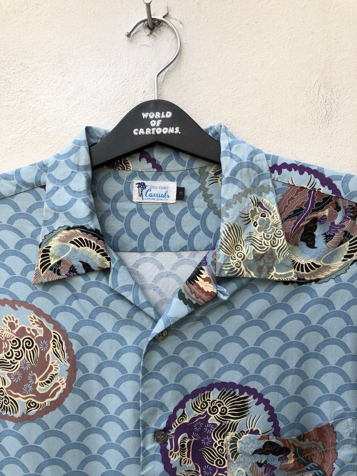 Vintage Japan Brand DOG FIGHT Lion Dog Emblem Rayon Hawaiian Size US M / EU 48-50 / 2 - 2 Thumbnail