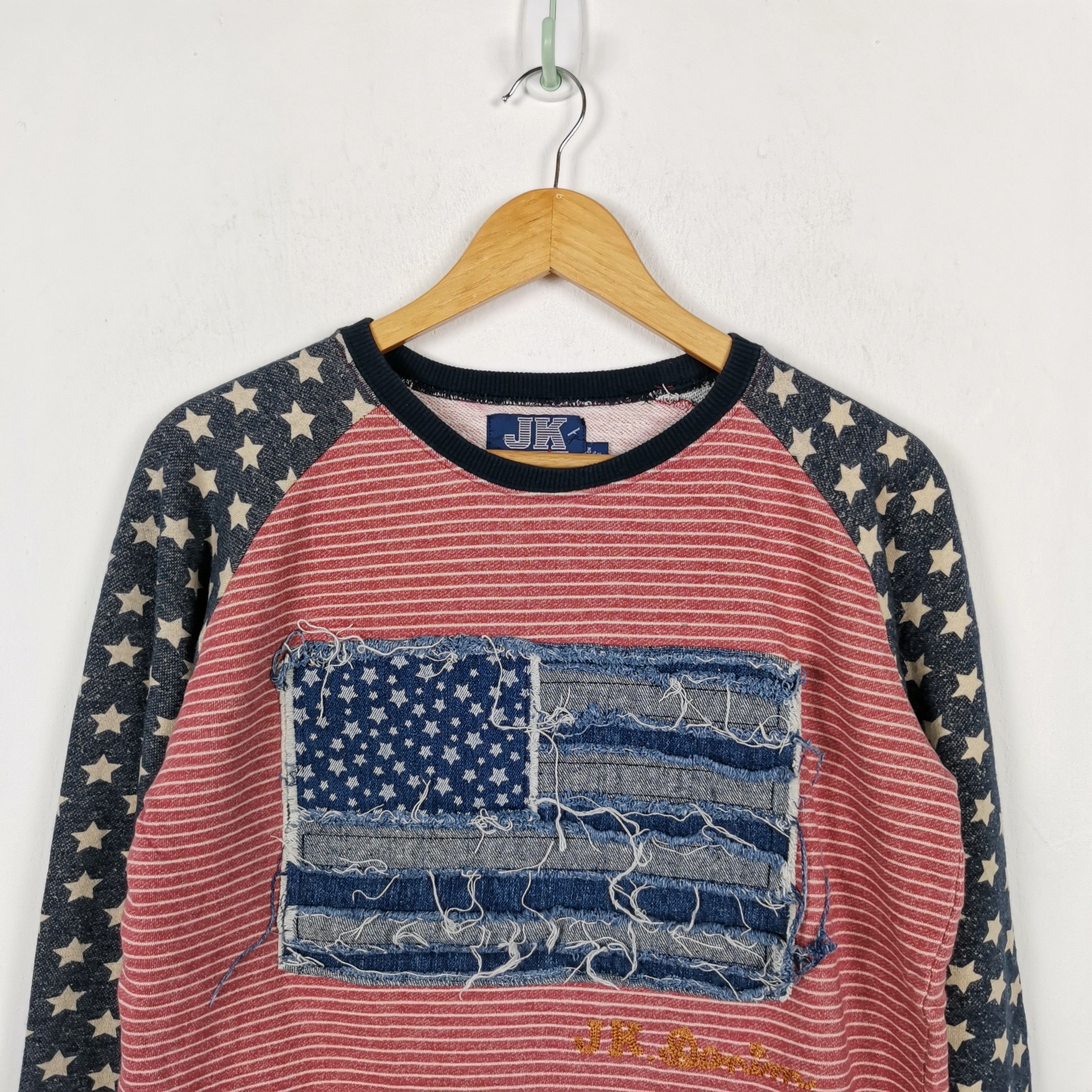 Japanese Brand × Vintage American Flag Denim Sweatshirt Japanese Distressed Patch Size US L / EU 52-54 / 3 - 3 Thumbnail