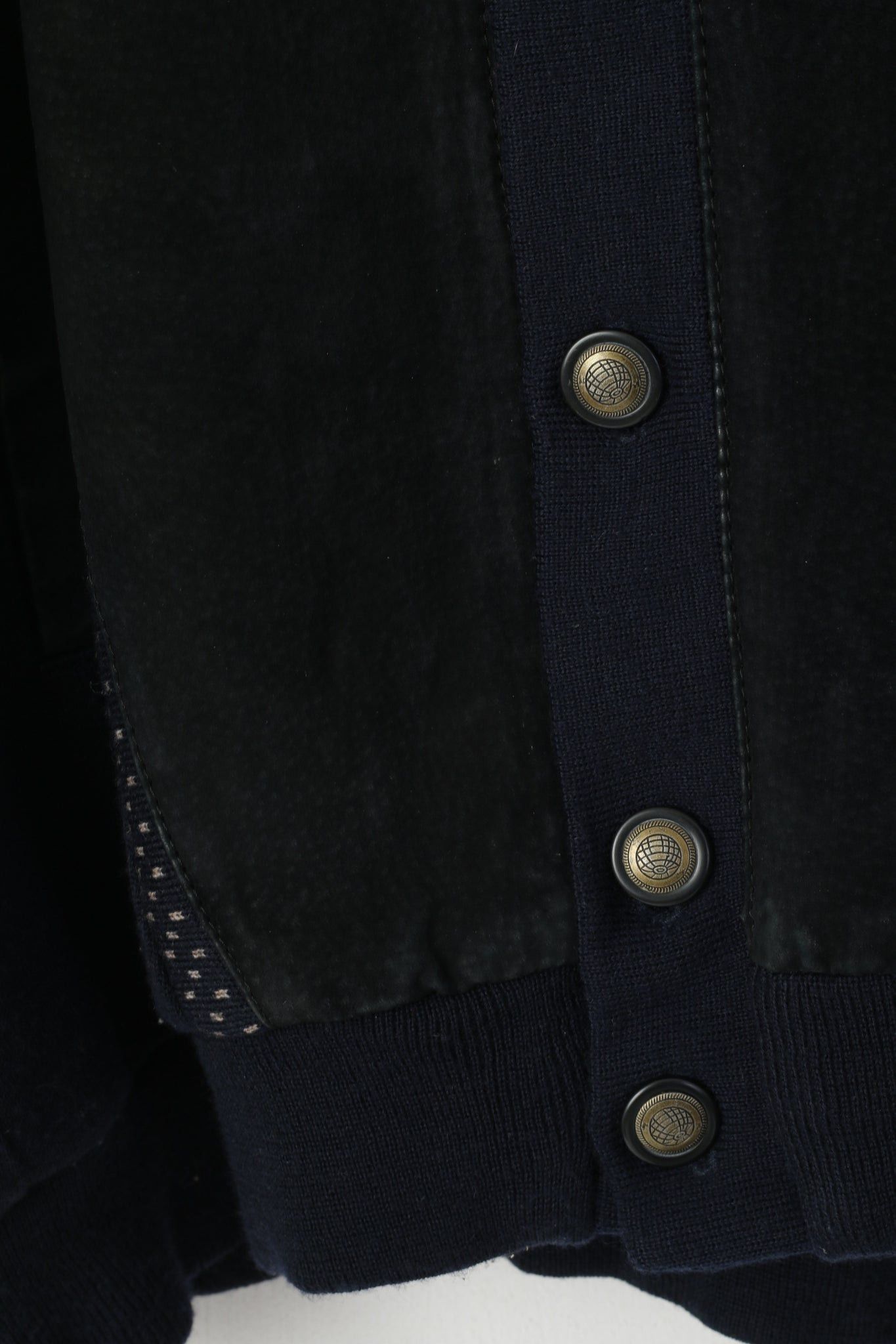 Vintage Elkjaer Men 54 XL Button Front Cardigan Navy Leather 3147 Size US XL / EU 56 / 4 - 3 Thumbnail