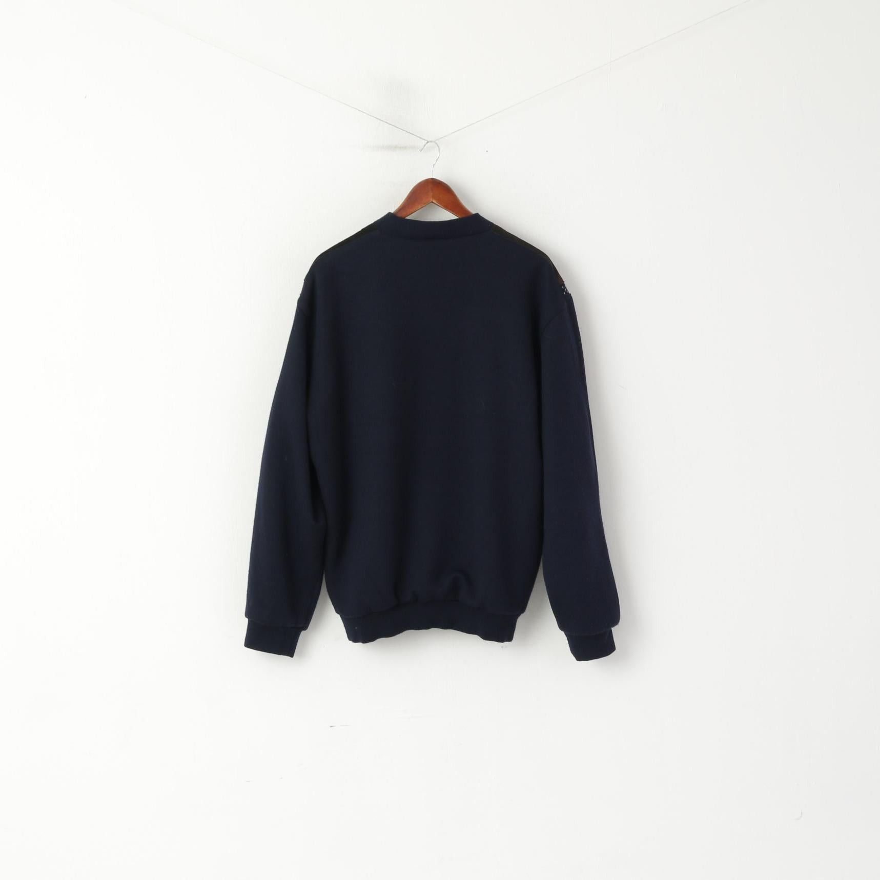 Vintage Elkjaer Men 54 XL Button Front Cardigan Navy Leather 3147 Size US XL / EU 56 / 4 - 6 Thumbnail
