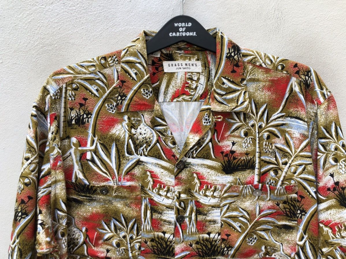 Other Jun Saito Grass Men’s Japan Abstract Print Rayon Hawaiian Size US M / EU 48-50 / 2 - 6 Thumbnail