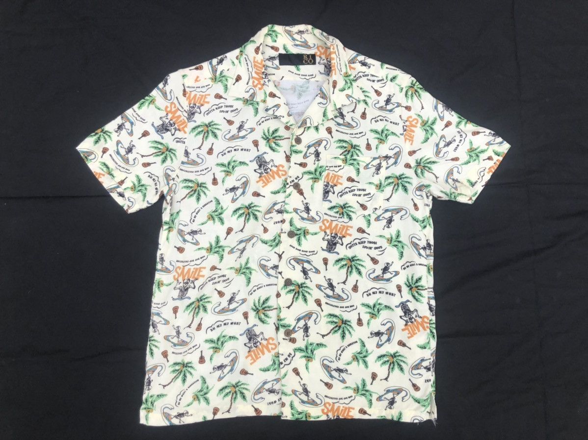 image of Rico Japan Skeleton Surfers Rayon Linen Hawaiian Shirt, Men's (Size Medium)