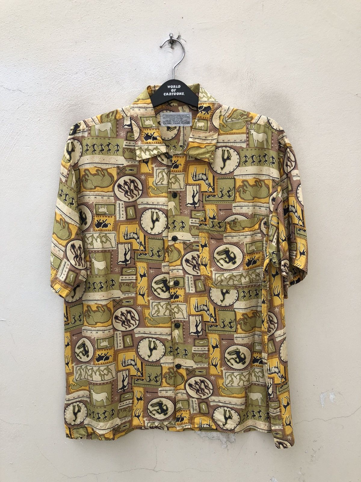 Vintage Vintage 90s Crane Feather Parietal Art Silk Hawaiian Shirt Size US L / EU 52-54 / 3 - 5 Thumbnail