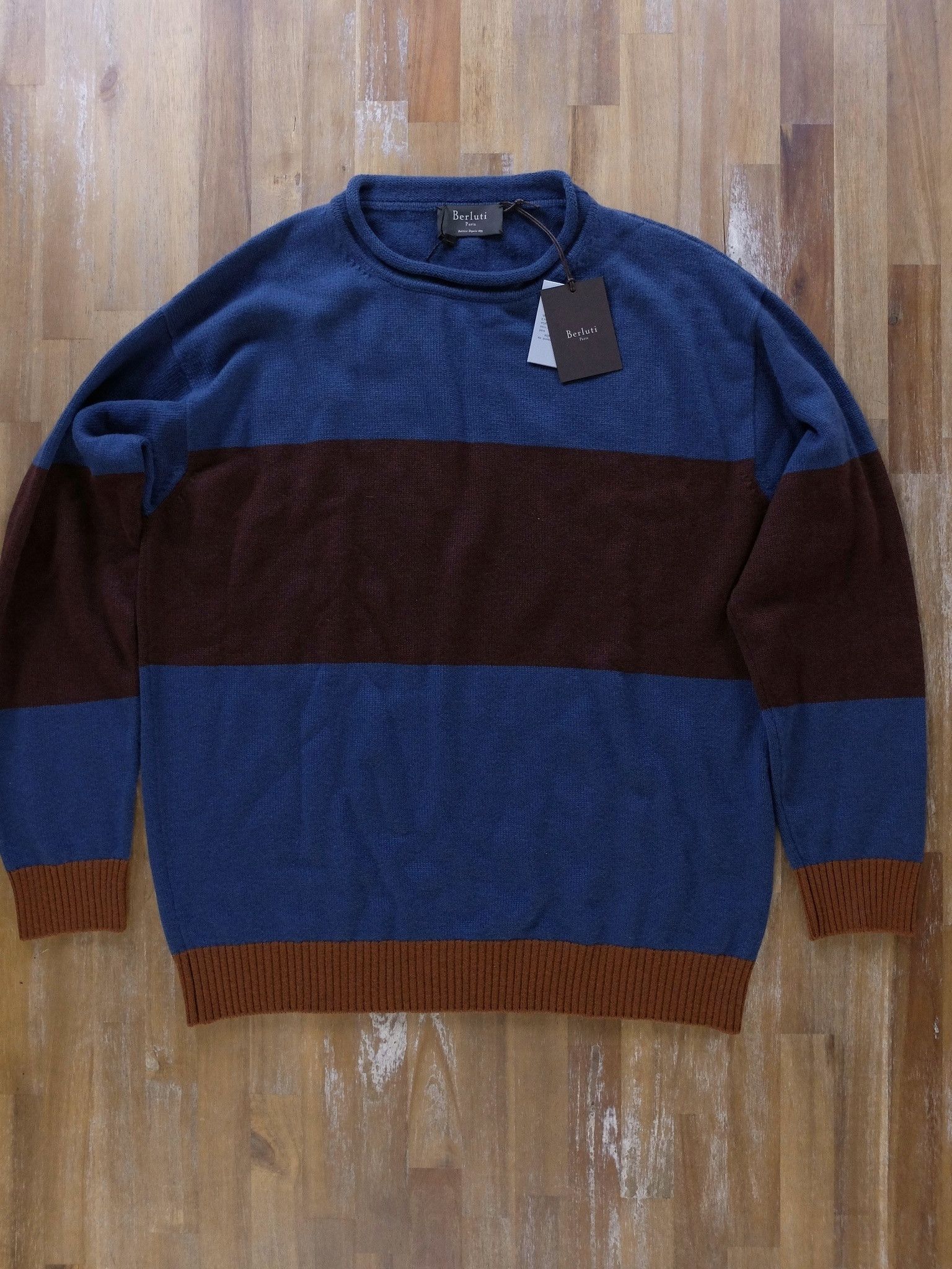 Berluti BERLUTI blue brown striped cashmere sweater XL 52 NWT Size US XL / EU 56 / 4 - 1 Thumbnail